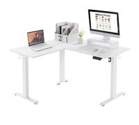 WOLTU Bureau Assis Debout Électrique en L, Bureau Réglable en Hauteur avec 4 Contrôles de Mémoire, 140x120cm, Blanc W0ETT0091