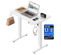 WOLTU Bureau Assis Debout Électrique, Réglable en Hauteur, 80x48, Blanc | Hauteur Réglable 72-118 cm, 3 Positions Mémoire, Réglage en Continu, 2 Crochets, pour Bureau et Ordinateur