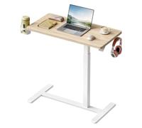WOLTU Bureau Assis Debout sur Roulettes, Table d'Appoint Réglable, 80x40 cm | Table Mobile à Hauteur Réglable entre 66 et 108 cm, avec Porte-gobelet Pivotant & Crochet Latéral, Canapé & Lit, Chêne Clair