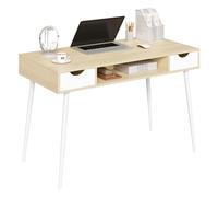 WOLTU Bureau Blanc à 2 Tiroirs et Étagère Ouverte - Table PC Chêne 120x58x75cm pour Salon - Structure Acier