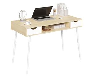 WOLTU Bureau Blanc à 2 Tiroirs et Étagère Ouverte - Table PC Chêne 120x58x75cm pour Salon - Structure Acier