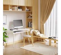 WOLTU Bureau Blanc PC à Tiroir et Étagère de Rangement - Table pour Maison/Chambre - 110x50x75cm - Structure Acier & Plateau Bois