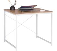 WOLTU Bureau d’ordinateur, Table de bureau en bois et acier, Table de travail, 80x60x70 cm, Blanc + chêne clair