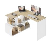 WOLTU Bureau d'angle avec Rangement, 120x100cm, Table d'Ordinateur en L avec Étagères Ouvertes, Blanc + Chêne Clair