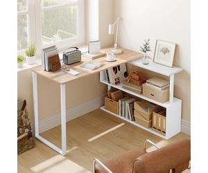 WOLTU Bureau d'angle en L, Table de Travail PC, Blanc | 120x100x74cm, avec Étagère Tournante, Support Livres, pour Chambre/Salon/Bureau