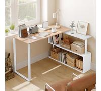 WOLTU Bureau en L Blanc à Étagère Tournante - Table 120x100x74cm PC avec Support Livres, pour Chambre/Salon/Bureau
