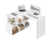 WOLTU Bureau d'angle en L, Table d'Ordinateur avec Rangement, Blanc | Étagères Ouvertes, pour Études, Chambre, Bureau et Salon