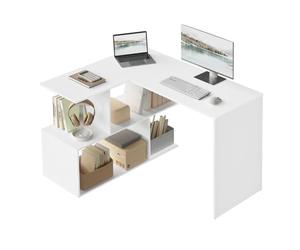 WOLTU Bureau d'Angle en L, Table d'Ordinateur avec Rangement, Blanc | Étagères Ouvertes, pour Études, Chambre, Bureau et Salon