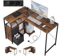 WOLTU Bureau d'angle en L, Table d'Ordinateur avec Station de Charge