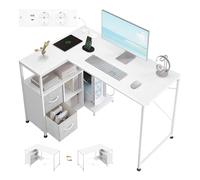 WOLTU Bureau d'angle en L, Table d'Ordinateur avec Station de Charge, Blanc | 120x80cm, avec Ports USB Double, Étagères Réversibles, Style Industriel Rétro