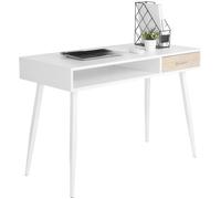 WOLTU Bureau d'ordinateur avec 1 tiroirs et 1 Compartiment Ouvert,Table de Bureau en Métal et Bois, 110x50x75cm, Blanc