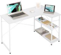 WOLTU Bureau d'ordinateur avec 2 Étagères, Bureau d'angle en L, Table en Bois d'Ingénierie et Métal, 120x74x71,5cm, Blanc W0ETT0140