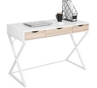 WOLTU Bureau d'ordinateur avec 3 tiroirs,Table de Bureau en Métal et Bois,Table de Travail,110x50x75cm,Blanc