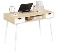 WOLTU Bureau d'ordinateur en métal et bois Table de bureau avec 2 tiroirs et 1 compartiment ouvert 120x58x77cm,Chêne