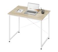 WOLTU Bureau d’ordinateur, Table de bureau en bois et acier, Table de travail, 80x60x70 cm, Blanc + chêne clair