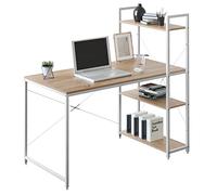WOLTU Bureau avec 4 étagères - Table PC pour Bureau/Maison/Chambre - 120x60 cm - Plateau chêne avec Structure métallique Blanc