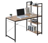 WOLTU Bureau d'Ordinateur, Table Informatique avec Rangement, Chêne + Noire