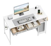 WOLTU Bureau avec Prises USB et Type-C, 2 Tiroirs et 2 Étagères, Bureau d'Ordinateur avec Rangement,120x51x75 cm, Blanc