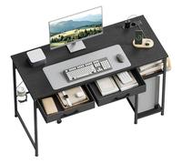 WOLTU Bureau avec Prises USB et Type-C, 2 Tiroirs et 2 Étagères, Bureau d'Ordinateur avec Rangement, Porte-gobelet et Crochet, 120x51x75 cm, Noir
