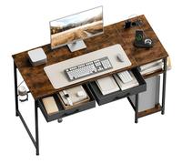 WOLTU Bureau Gaming avec Prises, Bureau d'Ordinateur avec Rangement | Prises USB et Type-C, 2 Tiroirs et 2 Étagères, Porte-gobelet et Crochet, 120x51x75 cm, Marron Rustique