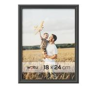 WOLTU Cadre Photo 18x24cm Cadre en Bois Massif avec Passe Partout Suspendre Horizontalement ou Verticalement, Décoration Murale ou sur Table, Noir