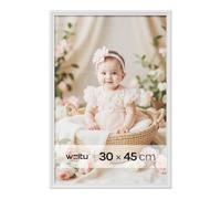 WOLTU Cadre Photo 30x45cm Cadre en Bois Massif avec Passe Partout Suspendre Horizontalement ou Verticalement, Décoration Murale ou sur Table, Blanc