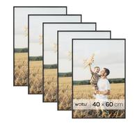 WOLTU Cadre Photo 40x60 cm, Lot de 5, Encadrement Tableau en Aluminium Noir avec Passepartout Blanc, Affichage Horizontal Vertical sur Mural ou Table, pour Photo, Certificat, Attestation