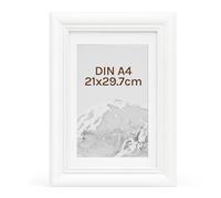 WOLTU Cadre Photo A4 21x29,7cm Cadre en Bois Massif avec Passe Partout Suspendre Horizontalement ou Verticalement, Décoration Murale ou sur Table, Blanc