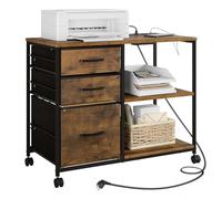 WOLTU Caisson Bureau, Armoire de Bureau à roulettes, avec Station de Charge, Meuble Imprimante, 3 Tiroirs, 2 Étagères, 2 Prises, 2 Ports USB, Dossiers Suspendus, Marron Rustique, ASK07hov