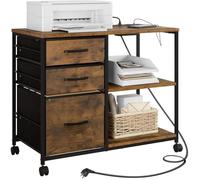 WOLTU Caisson Bureau avec Station de Charge, Armoire de Bureau à roulettes, 2 Prises, 2 Ports USB, Marron Rustique W0ATT0298