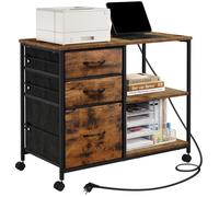 WOLTU Caisson Bureau, avec Station de Charge, Armoire de Bureau à roulettes, 3 Tiroirs, 2 Étagères, Marron Rustique W0ATT0590