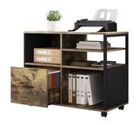 WOLTU Caisson Bureau, Meuble Rangement Bureau Mobile, Rangement Bureau sur roulettes, avec 1 Tiroir et 4 Compartiments Ouverts, Noir et Marron Rustique, ASK05hov