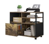 WOLTU Caisson Bureau, Meuble Rangement Mobile, Noir et Marron Rustique | Meuble Imprimante pour Documents et Dossier sur roulettes, avec 1 Tiroir et 4 Compartiments Ouverts