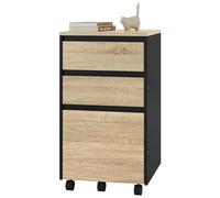 WOLTU Caisson Bureau Mobile, Meuble Rangement, sur roulettes, Documents avec 3 Tiroirs, Chêne Clair et Noir, 40x40x71.5cm, ASK01hei