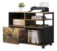 WOLTU Caisson Bureau sur roulettes, Meuble Rangement Mobile, 1 Tiroir et 4 Compartiments Ouverts, Noir+Marron Rustique W0ATT0223