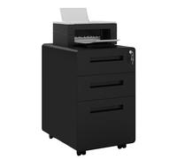 WOLTU Caisson de Bureau à roulettes, Meuble de Rangement pour Dossiers Suspendus, avec 3 Tiroirs Verrouillable, en Métal, Noir, ASK04sz