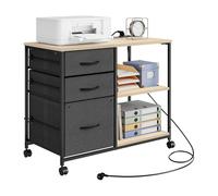 WOLTU Caisson de Bureau à roulettes, Station de Charge, Chêne Clair | Armoire de Bureau, pour Dossiers Suspendus et Meuble Imprimante, avec 3 Tiroirs, 2 Étagères, 2 Prises, 2 Ports USB