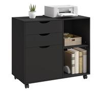 WOLTU Caisson de Bureau avec 3 Tiroirs et 2 Compartiments Ouverts, Armoire à Dossiers sur roulettes, Meuble de Rangement, pour Bureau, Chambre, en Bois d'Ingénierie, 80x39,5x69,5 cm, Noir