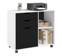 WOLTU Caisson de Bureau avec 3 Tiroirs et 2 Compartiments Ouverts, Armoire à Dossiers sur roulettes, Meuble de Rangement, pour Bureau, Chambre, en Bois d'Ingénierie, 80x39,5x69,5 cm, Blanc+Noir