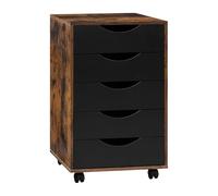 WOLTU Caisson de Bureau avec 5 Tiroirs, Armoire à Dossiers sur roulettes, pour Bureau, Chambre, en Bois d'Ingénierie PB, Marron Rustique, 40x40x66,5cm