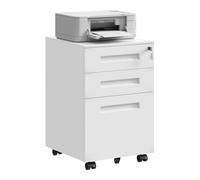WOLTU Caisson de Bureau, avec Serrures et roulettes, Blanc | Caisson de Rangement, pour Bureau Studio, en Métal avec 3 Tiroirs pour Dossiers