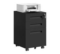 WOLTU Caisson de Bureau, avec Serrures et roulettes, Noir | Caisson de Rangement, pour Bureau Studio, en Métal avec 3 Tiroirs pour Dossiers