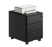 WOLTU Caisson de Bureau, Caisson de Rangement avec Serrures et roulettes, pour Bureau Studio, en Métal avec 3 Tiroirs pour Dossiers, Noir SK024sz