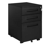 WOLTU Caisson de Bureau, Caisson de Rangement avec Serrures et roulettes pour Bureau Studio, en Métal avec 3 Tiroirs pour Dossiers, Noir SK023sz