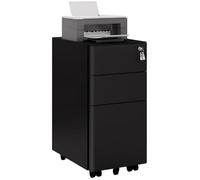 WOLTU Caisson de Bureau Mobile en Métal, Armoire Documents sur roulettes, 3 Tiroirs Verrouillables, 30x45x60cm, Noir W0ATT0325