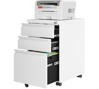 WOLTU Caisson de Bureau Mobile, Meuble de Rangement en Métal avec 3 Tiroirs, Caisson sur roulettes,39x46x62cm, Blanc W0ATT0067