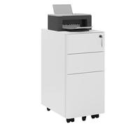 WOLTU Caisson de Bureau Mobile, Meuble de Rangement pour Dossiers Suspendus Format A4, Caisson sur roulettes, Armoire Documents avec 3 Tiroirs Verrouillables, en Métal, Blanc, 30x45x60 cm, ASK10ws