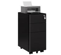 WOLTU Caisson de Bureau Mobile, Meuble de Rangement pour Dossiers Suspendus Format A4, Caisson sur roulettes, Armoire Documents avec 3 Tiroirs Verrouillables, en Métal, Noir, 30x45x60 cm, ASK10sz