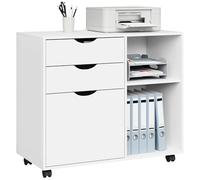 WOLTU Caisson de Bureau sur roulettes, 80x39,5x69,5 cm,Blanc | avec 3 Tiroirs et 2 Compartiments Ouverts, Armoire à Dossiers, Meuble de Rangement, pour Bureau, Chambre