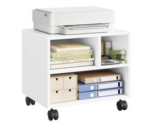 WOLTU Caisson de Bureau sur roulettes, Support d'Imprimante Mobile, Chariot Amovible pour Dossiers, Meuble de Rangement avec 3 Compartiments Ouverts, 40x30x35 cm, Blanc, ASK06ws